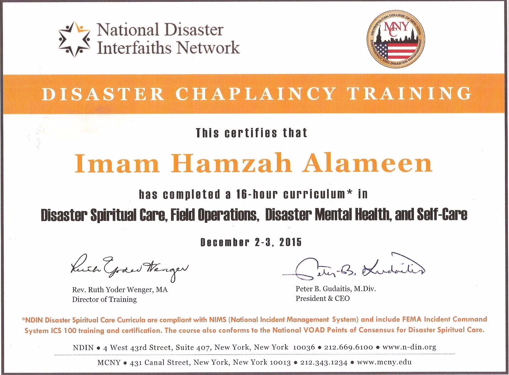 NIMHSP National Disaster Mental Health Chaplain Online Certification