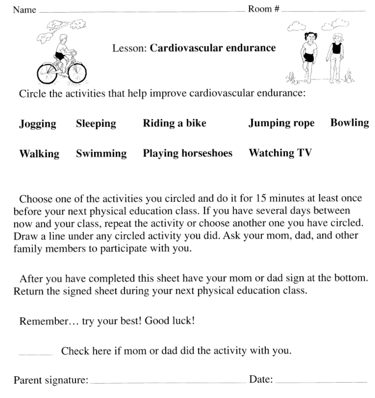 physical education holiday homework