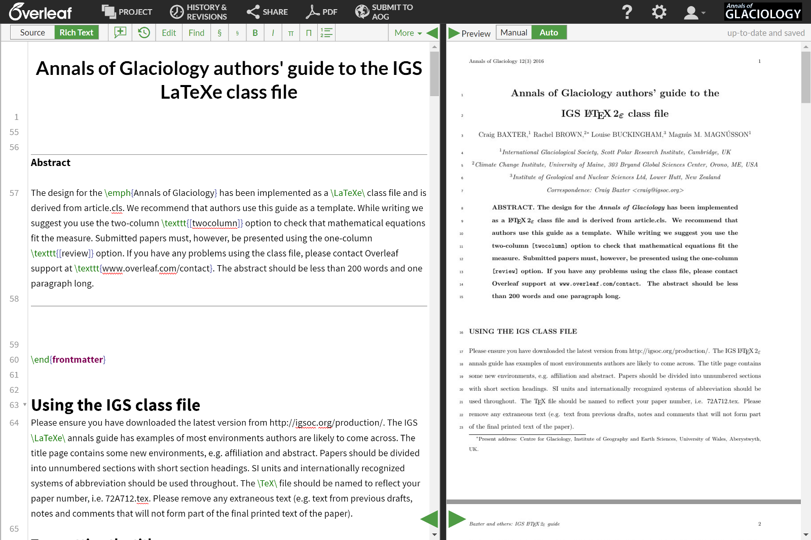 LaTeX Templates For Two Journals Of The International Glaciological Society Overleaf Online