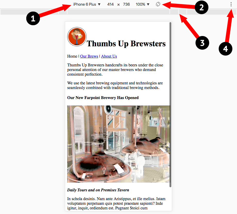 Chrome tools mobile simulator button