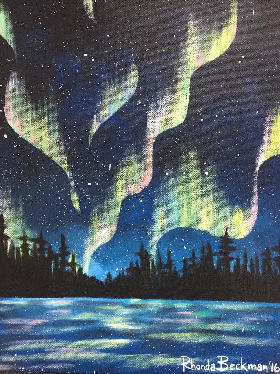 Northern Lights Acrylic Painting The Clever Corvid Art