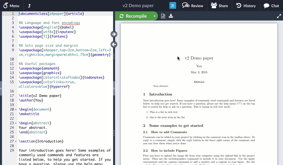 Selecting Autocompile on and draft mode in Overleaf v2