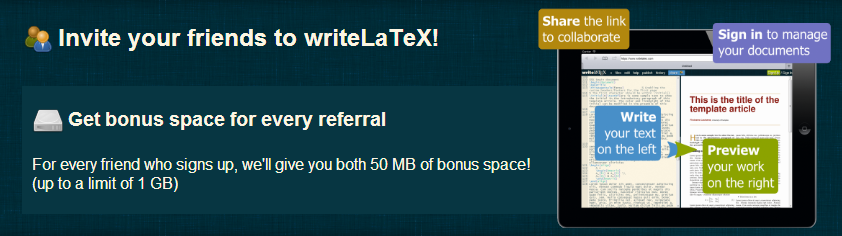 WriteLaTeX Referrals Screenshot