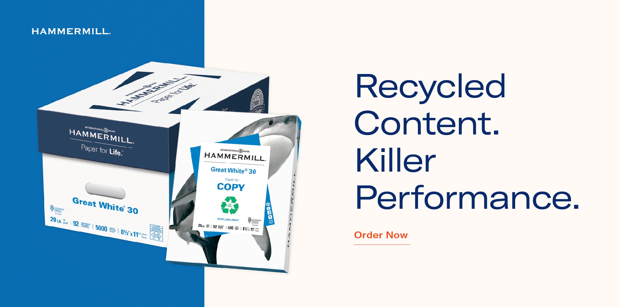 Hammermill Paper for Copy 8.5x11 3-Hole Punched Laser, Inkjet Recycled Paper  - White - Recycled - 30% Recycled Content - HAM86702 