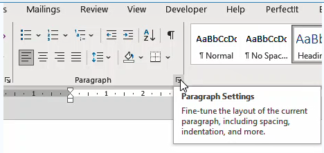 Paragraph Settings button on Home tab