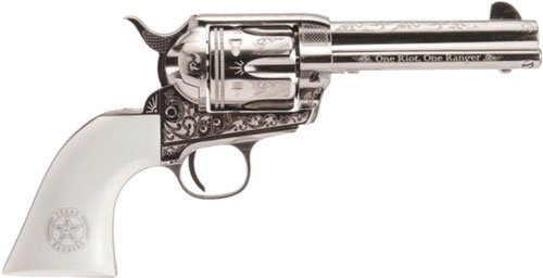 Cimarron Firearms Frontier Nickel .45 LC 4.75″ Barrel 6-Rounds Texas Ranger Engraving
