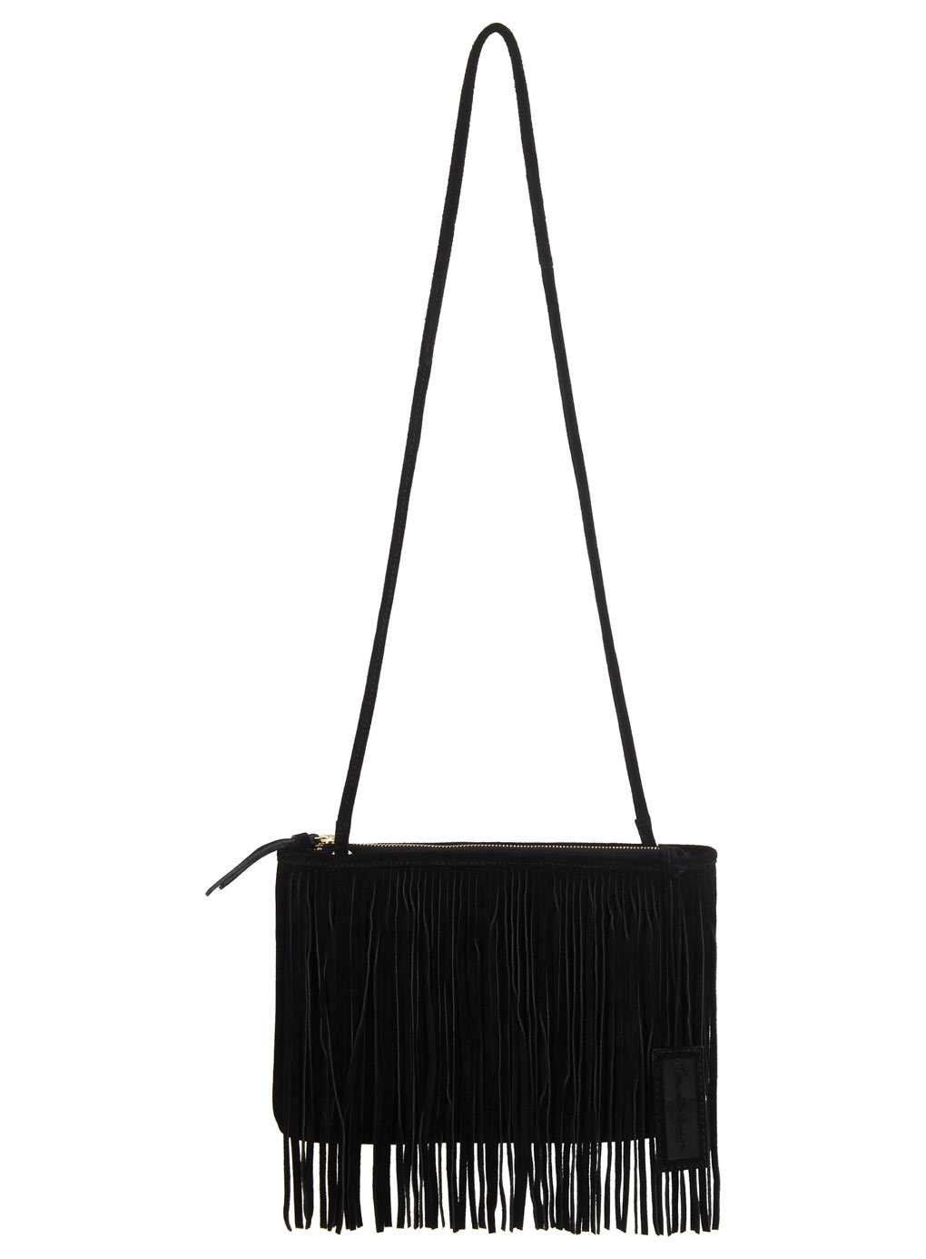 black suede fringe purse