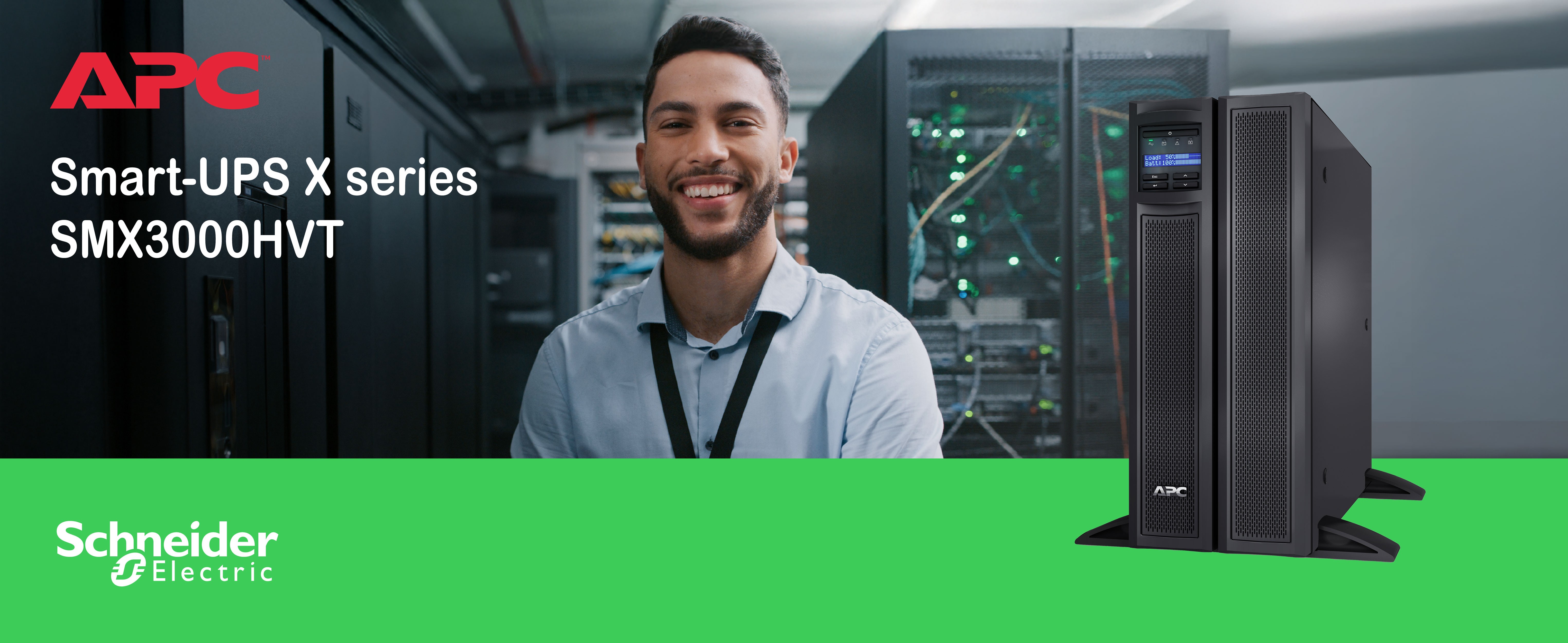 man in a data centre in the background