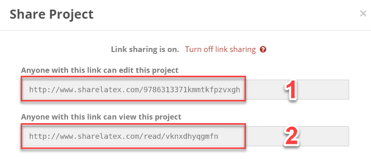 screenshot showing link sharing options on ShareLaTeX