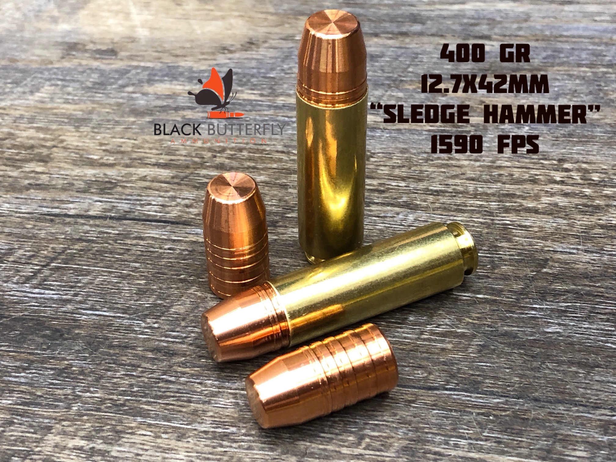 Black Butterfly Ammunition Premium Giant Bore, 12.7x42mm, 400 gr, 20 Rounds, Cutting Edge Copper