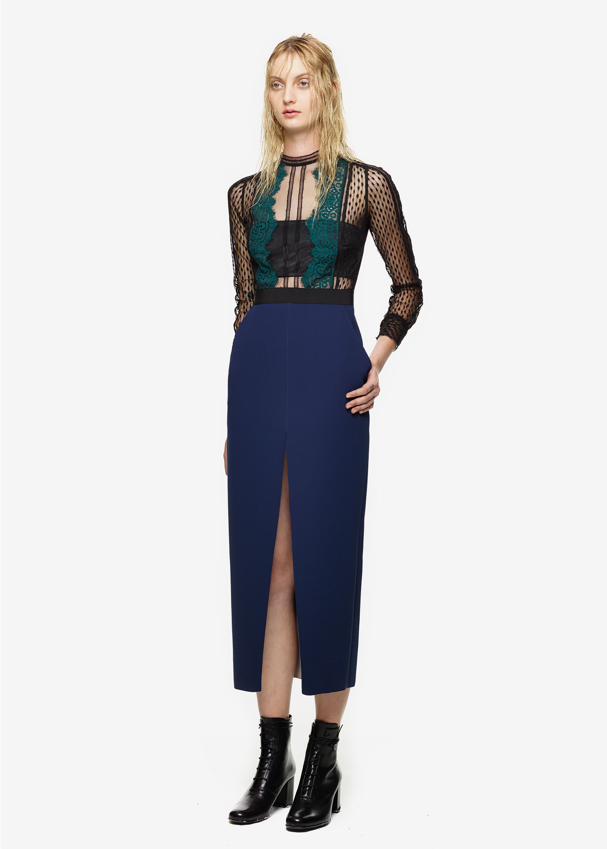 self portrait lace trimmed pencil dress