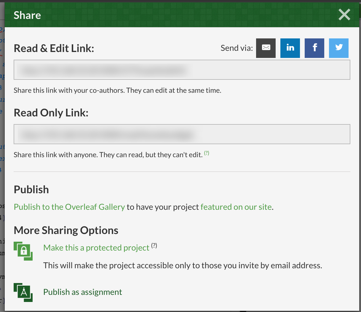 Publish as assignment on Overleaf