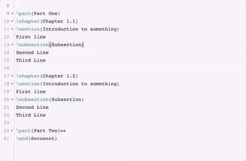 Code-folding of chapters and parts on Overleaf