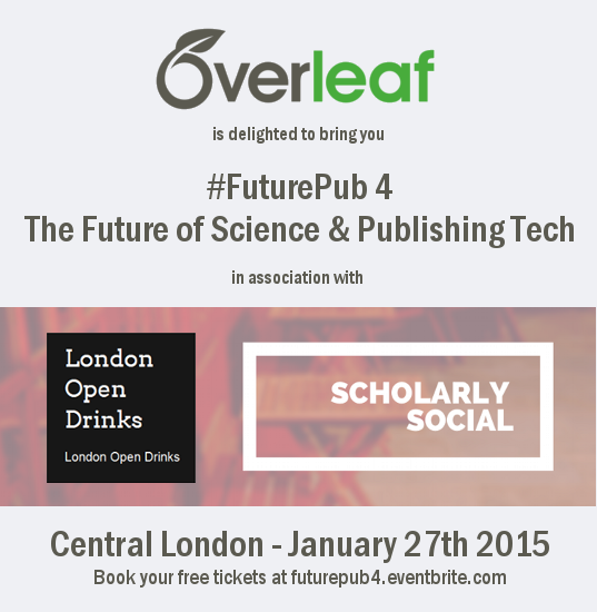 Overleaf writelatex futurepub scholarly social london open drinks event logo January 27th