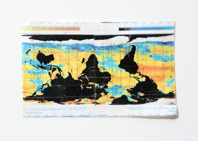 image: Susrface Sea Temperature Anomalies - 3x6inches, adhesive tape collage