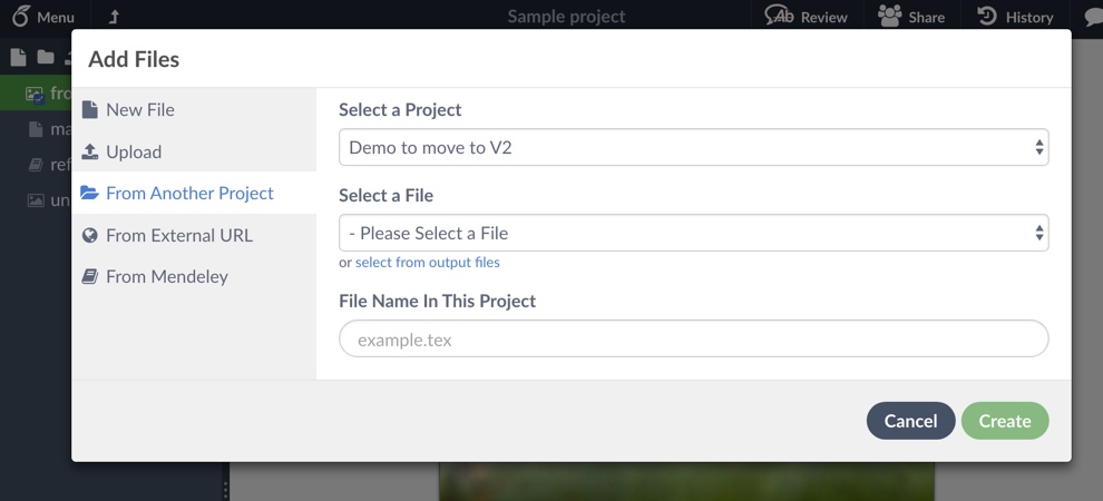 Screenshot Select where to add files from