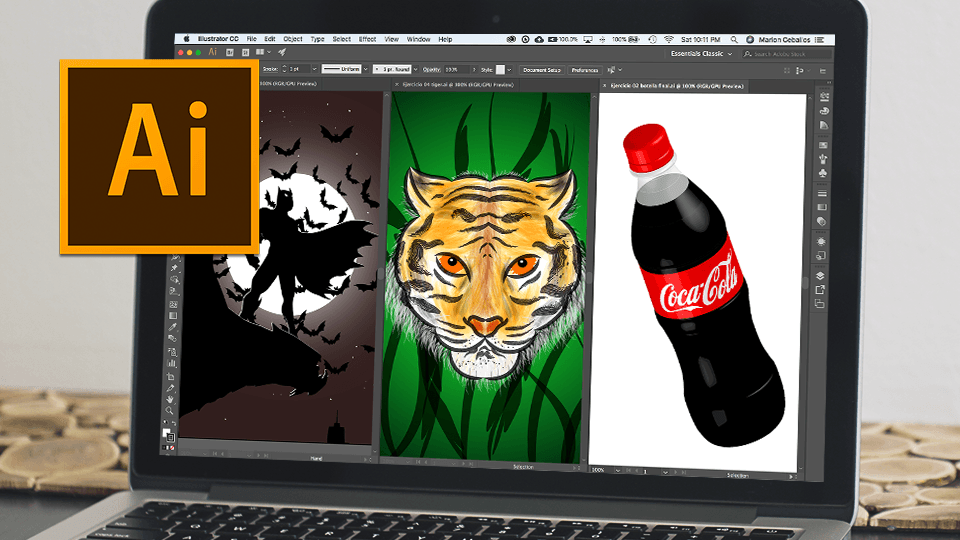 Adobe Illustrator, la aplicación de gráficos vectoriales estándar del sector que te permite crear logotipos, iconos, dibujos,