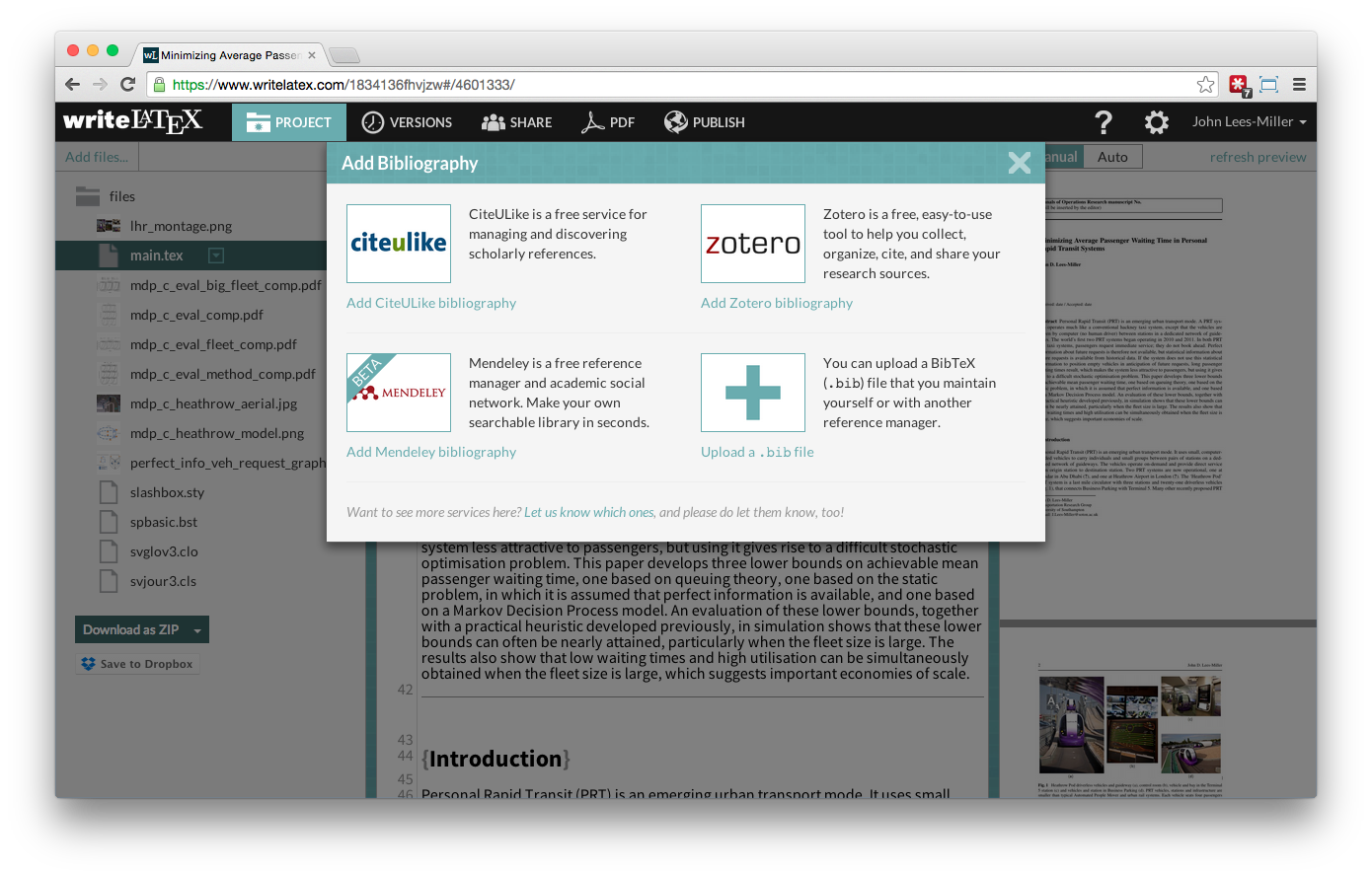 Overleaf Writelatex Mendeley reference bibliography import screenshot 2