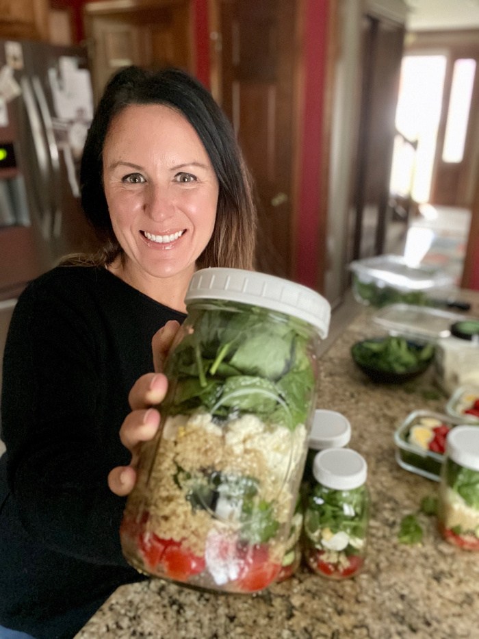 preparing mason jar salads