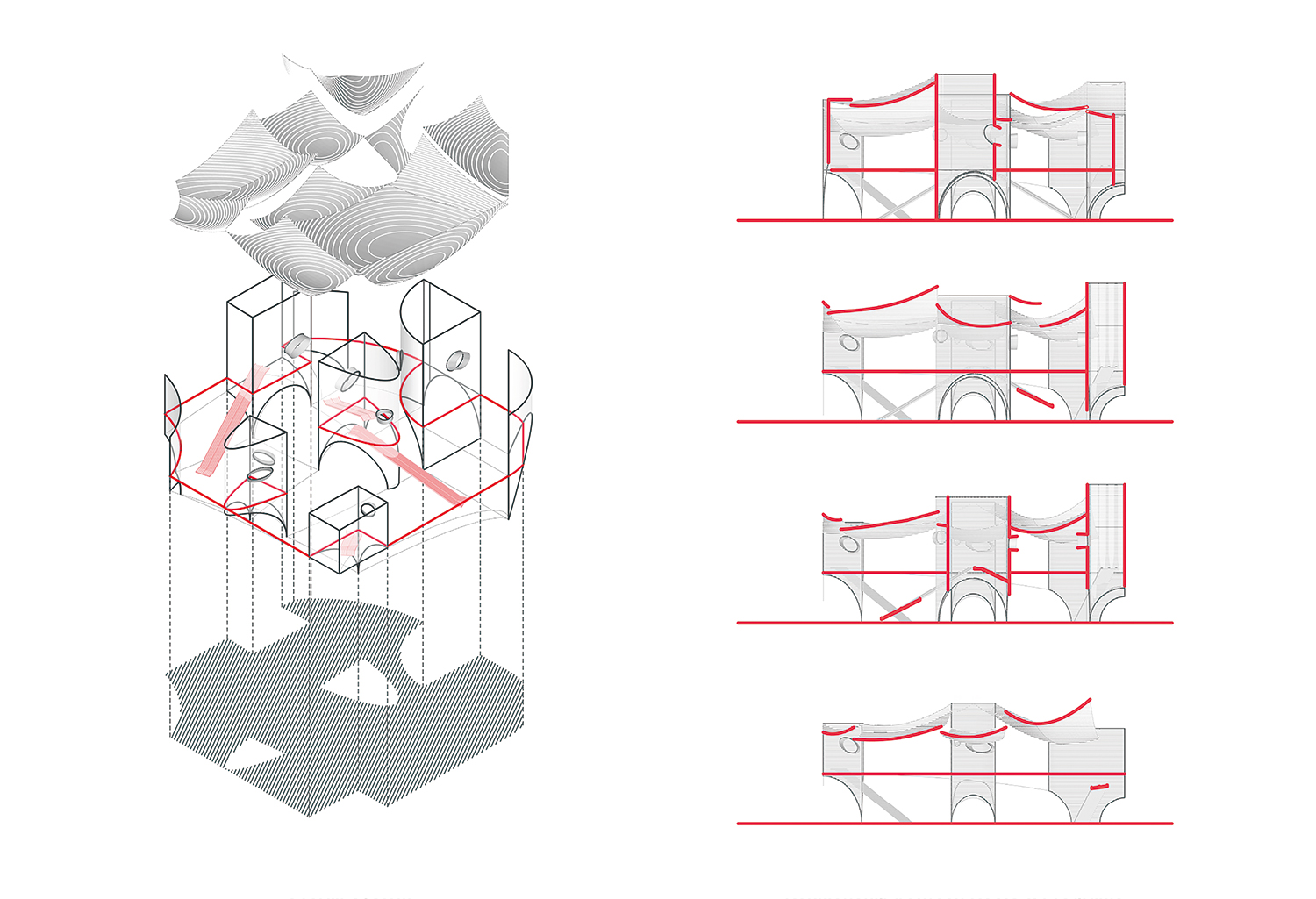 Exploded Axoonmetric and Section Diagram - Columbia GSAPP