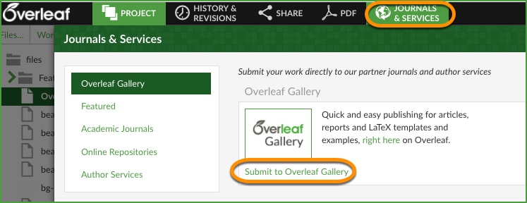 Overleaf Gallery Publish Menu