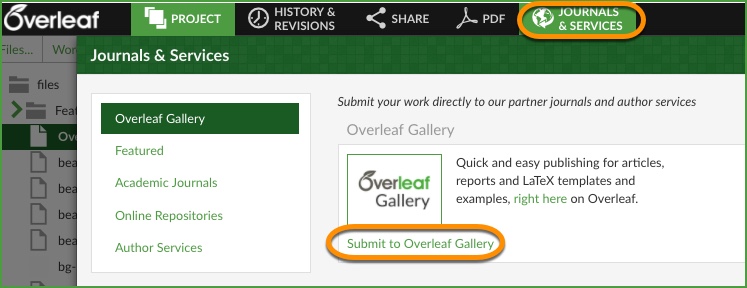 OverleafGallery Publish Menu