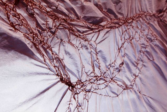 image: Detail of one of many sheer fabric panels to be used for installation this Summer, 2014