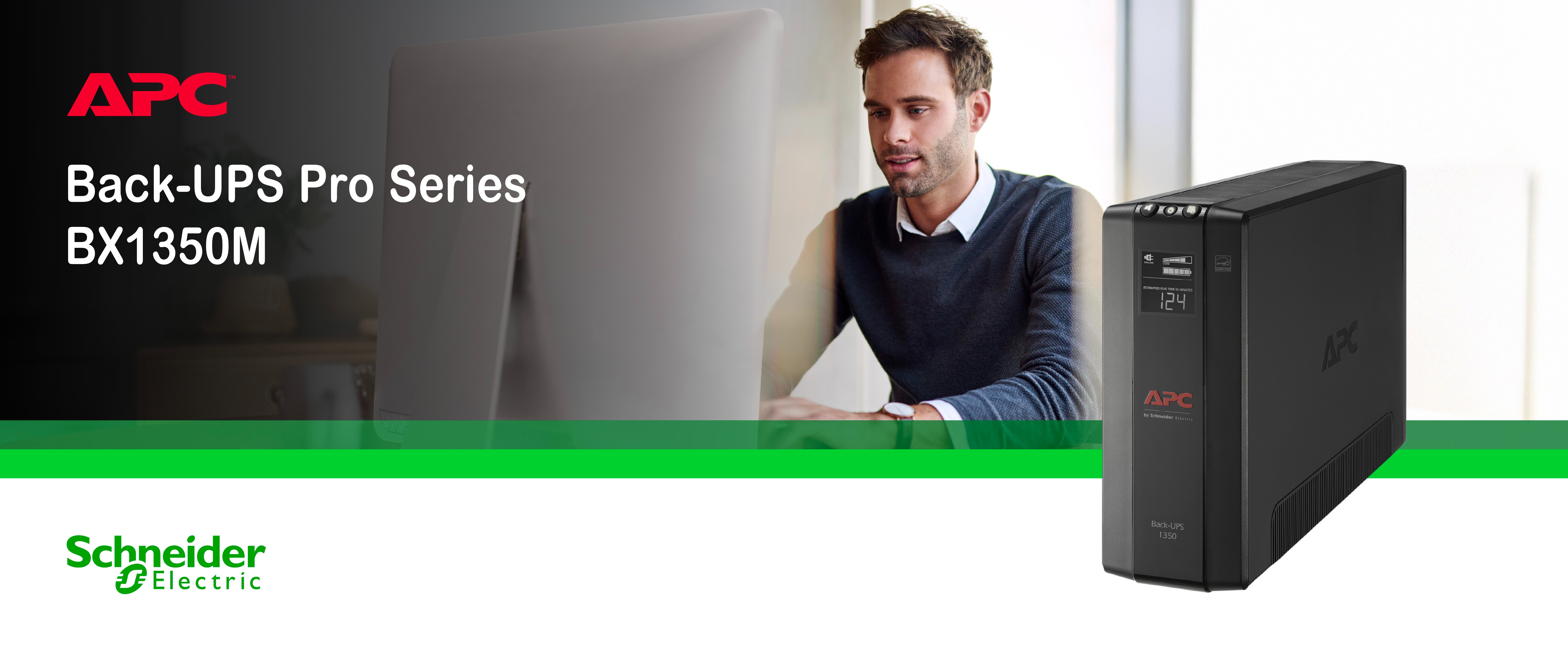 APC Back-UPS with woman working in a home office