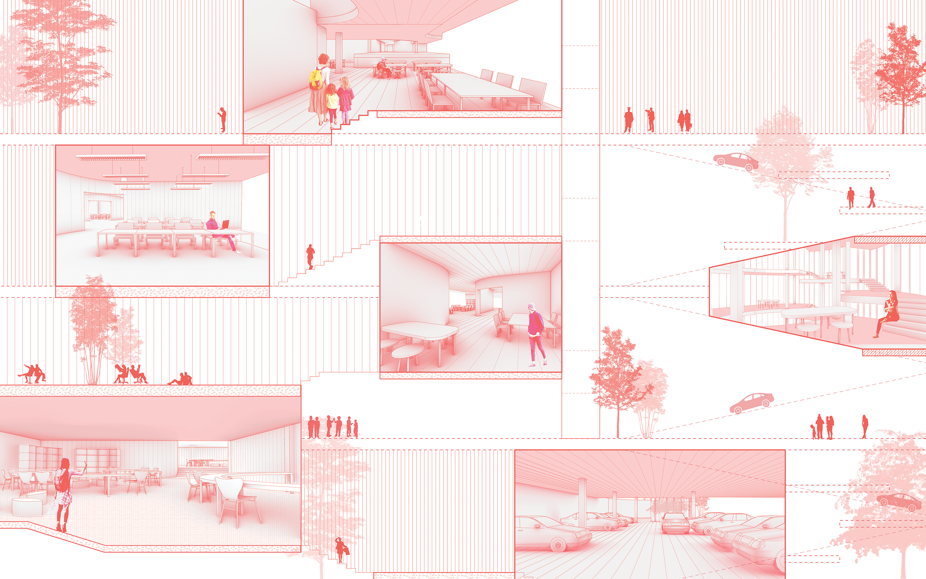 Series of unrolled section perspectives - Columbia GSAPP