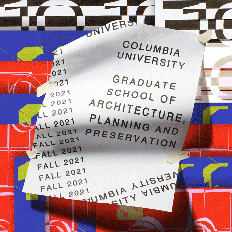 Animation of colorful shapes moving around text Fall 2021 Columbia University Graduate School of Architecture Planning and Preservation