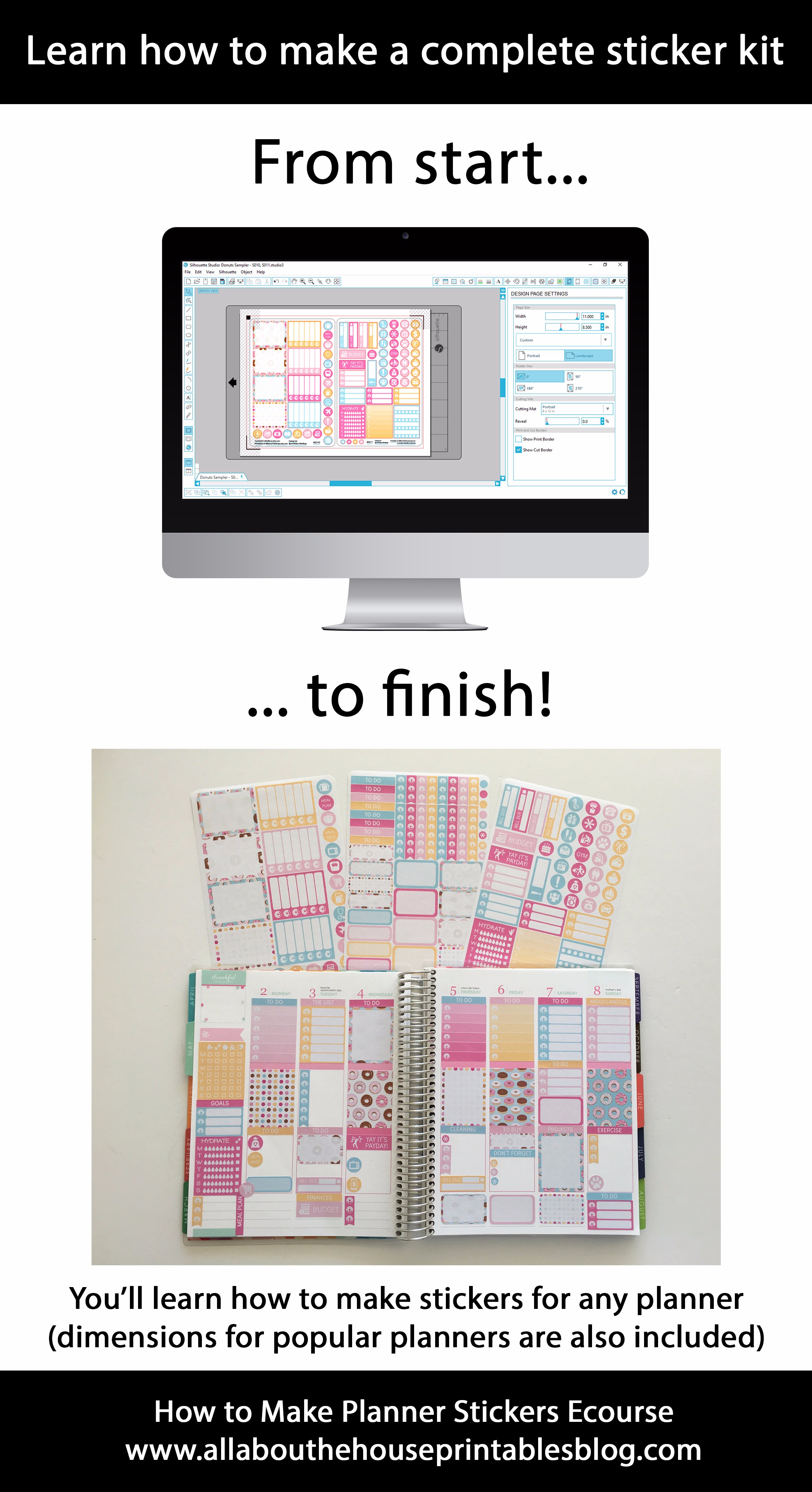 how to make a planner sticker kit tutorial silhouette studio free software without photoshop ecourse printable kiss cut blade settings erin condren happy planner full box checklist flag diy planner decorating