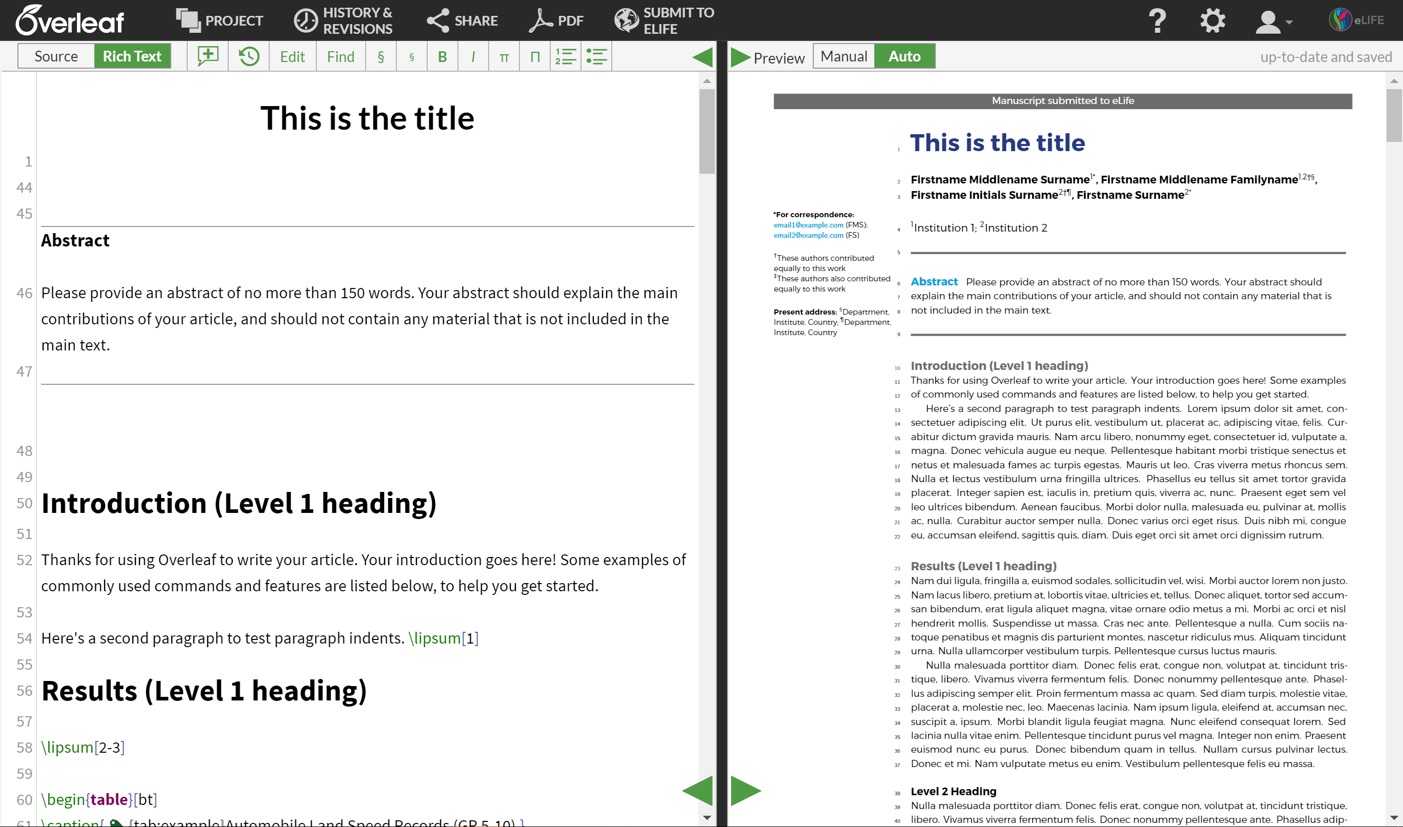 The new eLife LaTeX Template in Overleaf