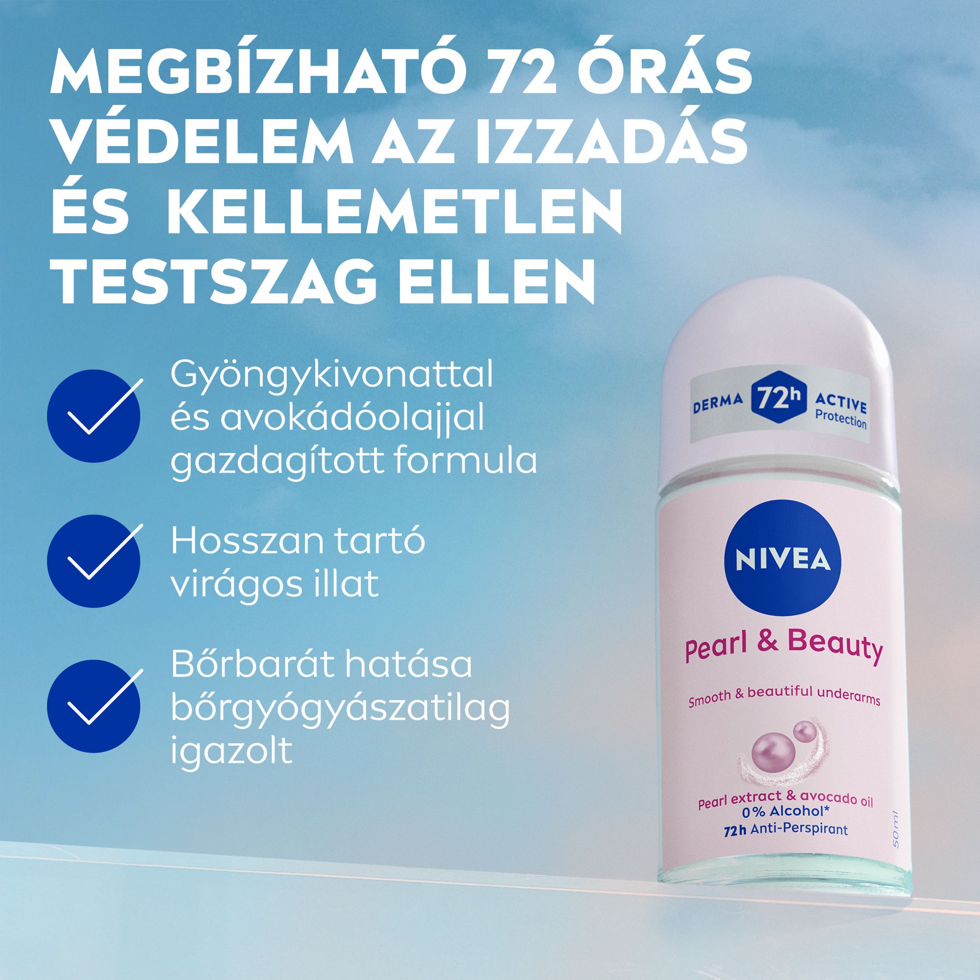 Megbízható 72 órás védelem az izzadás és a kellemetlen testszag ellen a NIVEA Pearl&Beauty golyós dezodor által