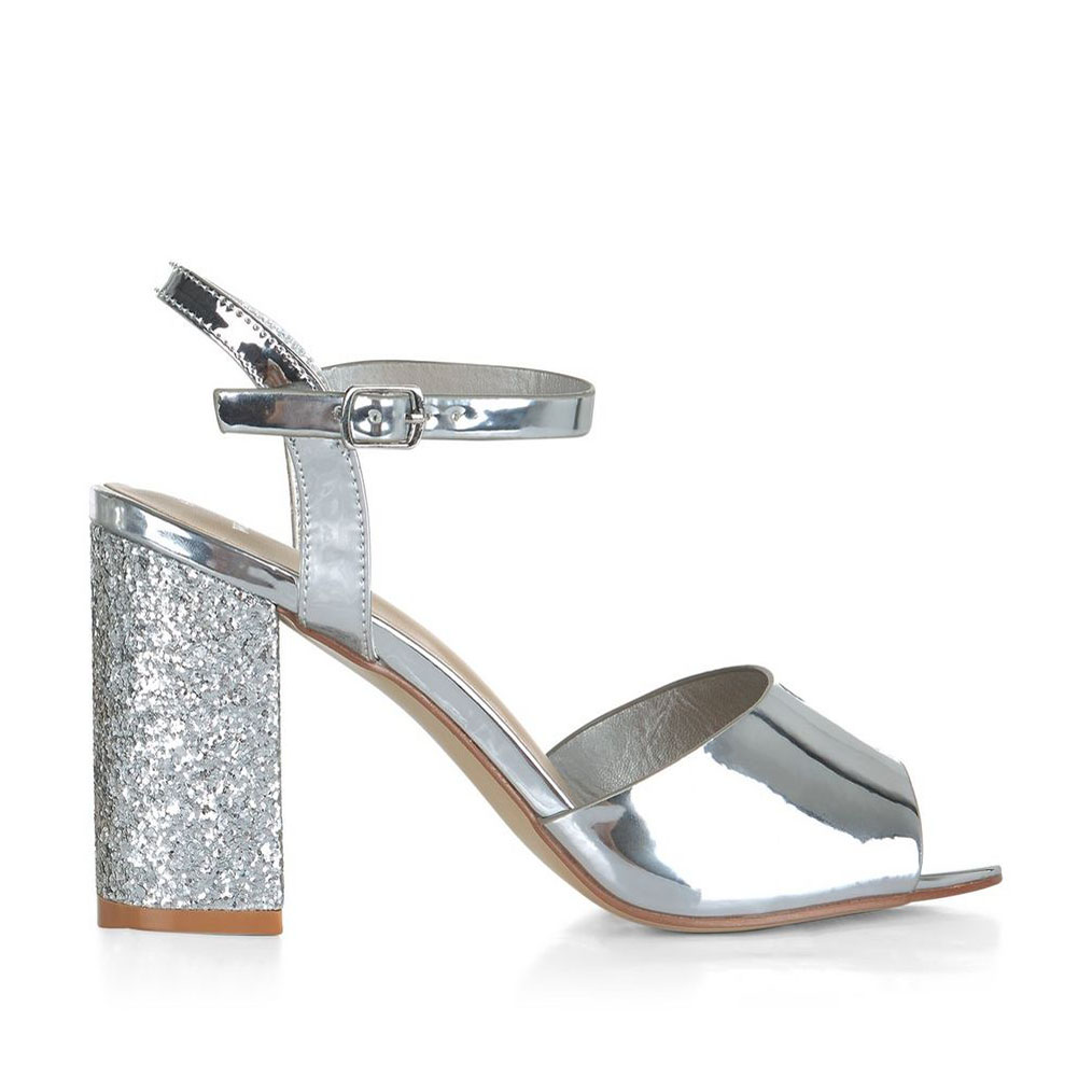 wide fit block heels silver