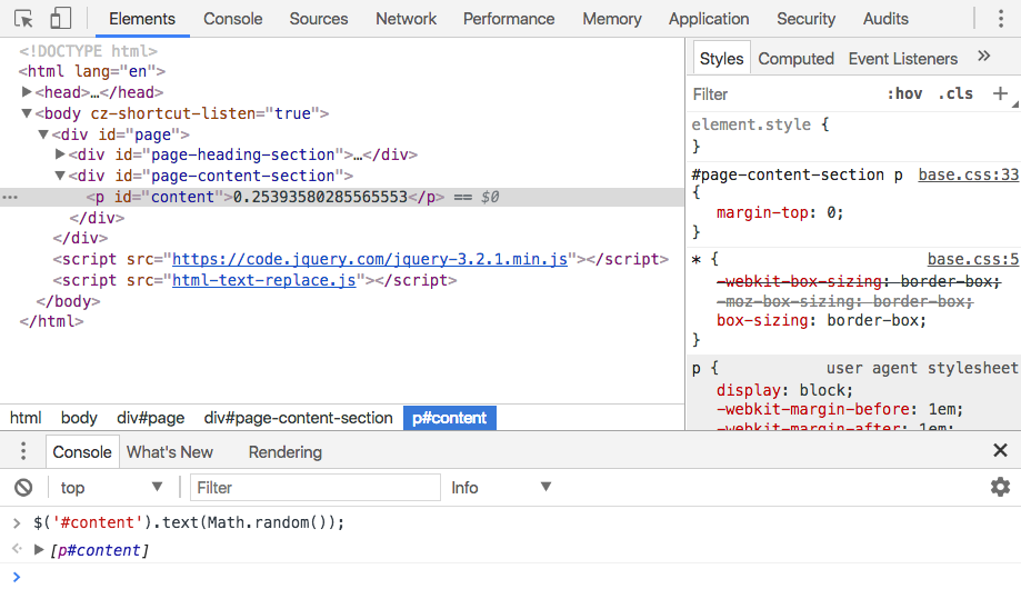 Web tools view Math.random with HTML markup using JQuery text method.