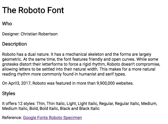Practice file in browser after adding Roboto 400 stylesheet