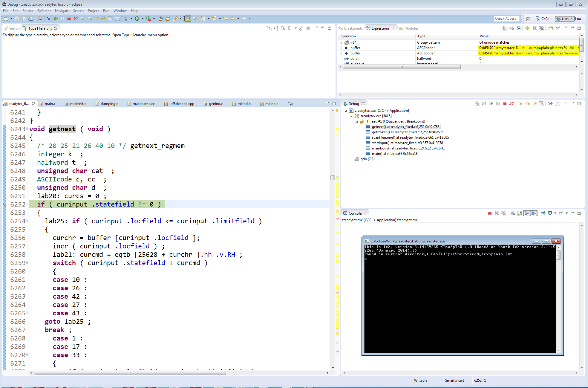 Screenshot showing TeX being executed via the Eclipse IDE