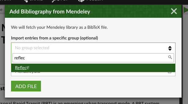 Select a Mendeley group by name by browsing or searching