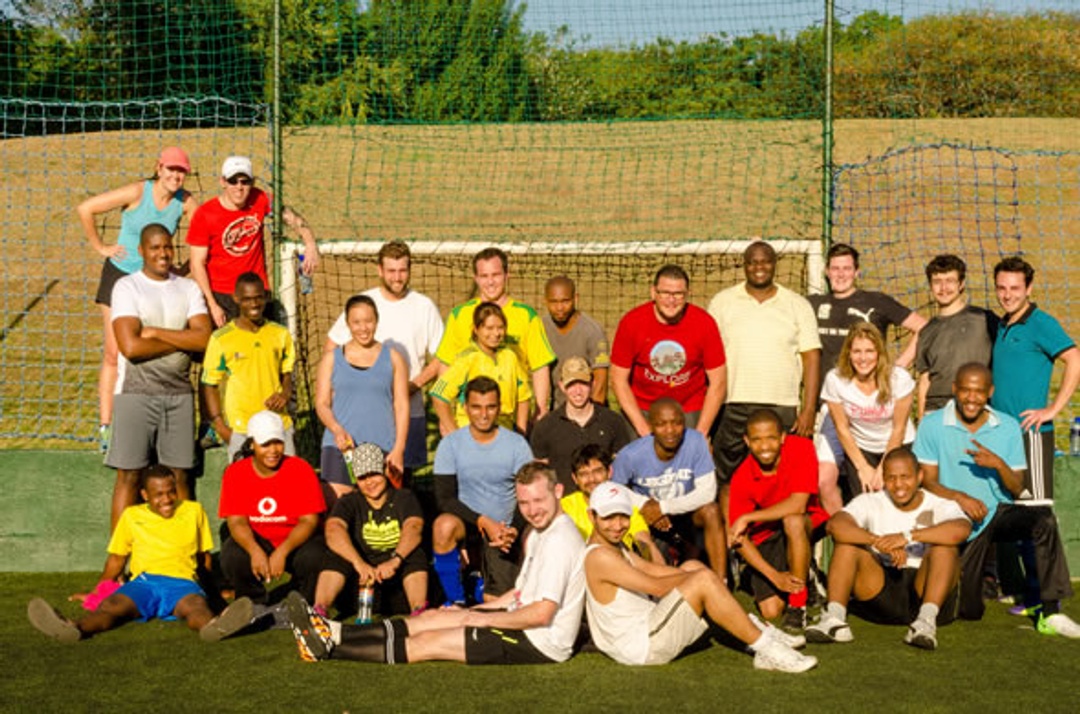 The JHB team posing for a photo after their weekly kick around.