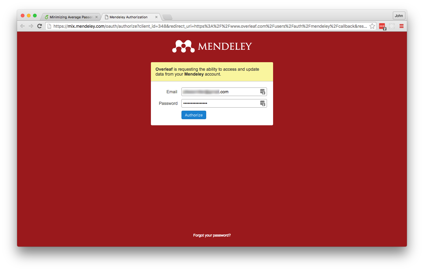 Authorize Overleaf to read your references on Mendeley