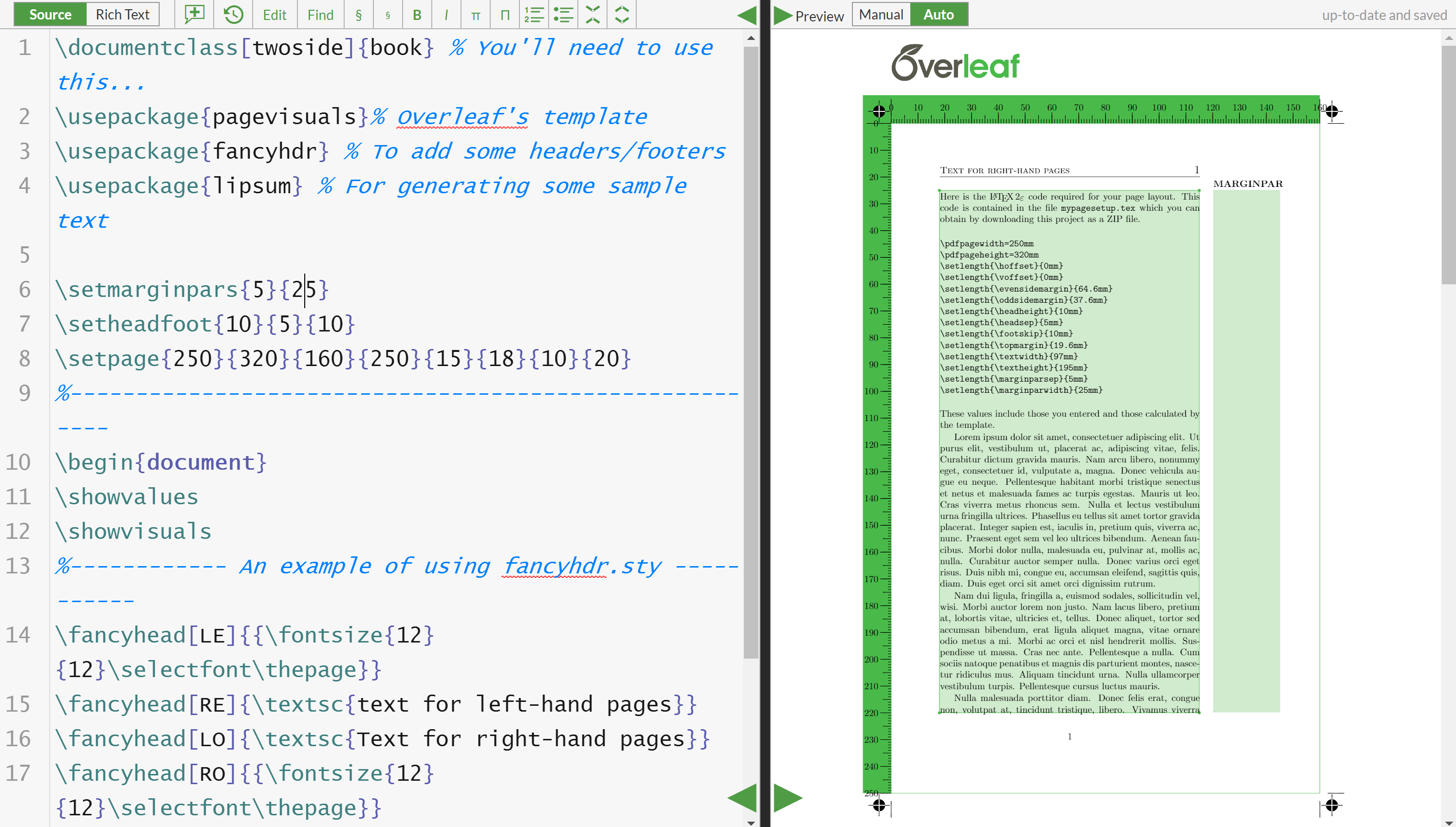 Screenshot of the Overleaf template