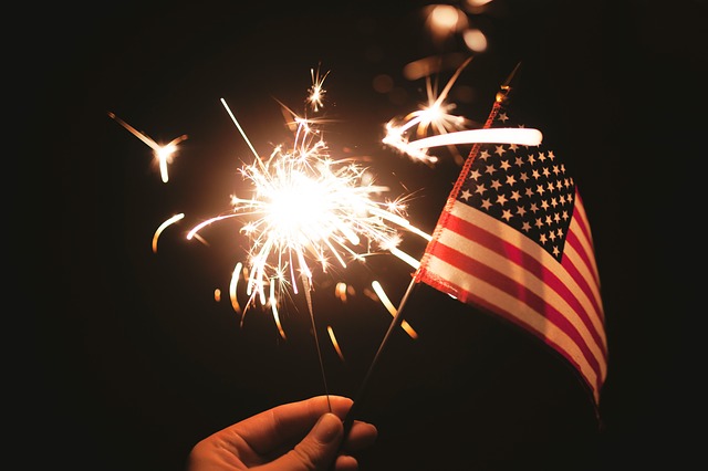 Sparkler and U.S. flag