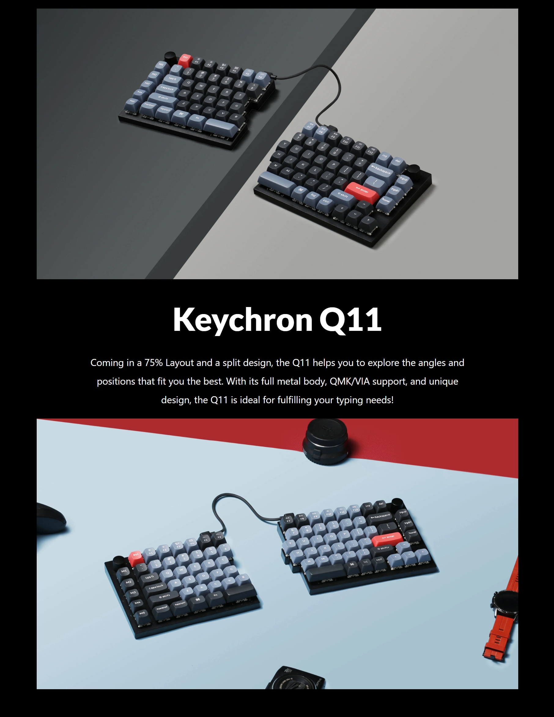 Keychron Q11 QMK Custom Mechanical Keyboard - Carbon Black A