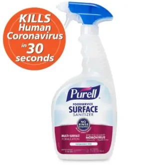 PURELL Foodservice Surface Sanitizer - 32 fl oz (1 quart)Spray Bottle - 6 / Carton - Rinse-free, Fragrance-free - Clear