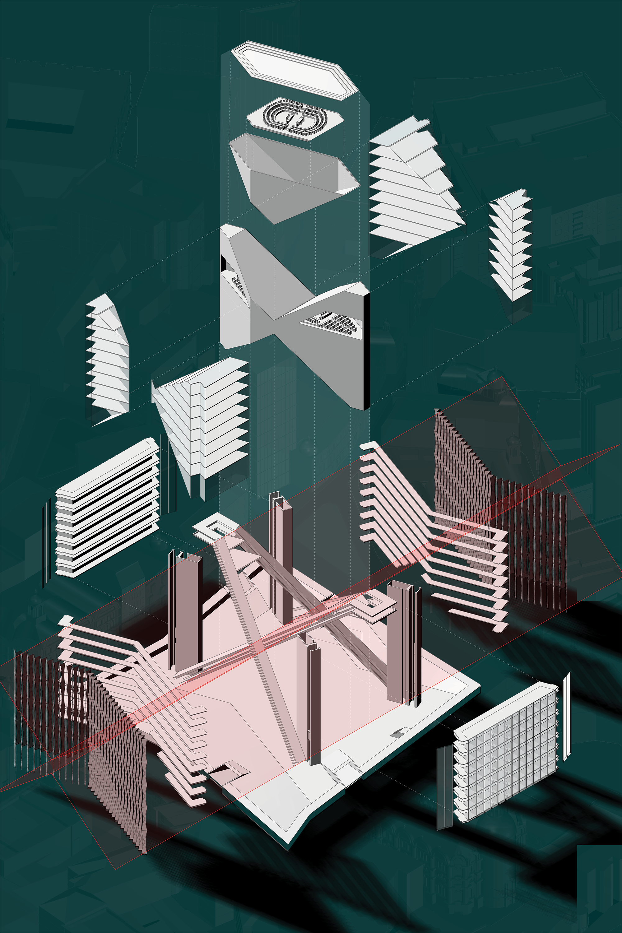Exploded Axonometric Drawing - Columbia GSAPP