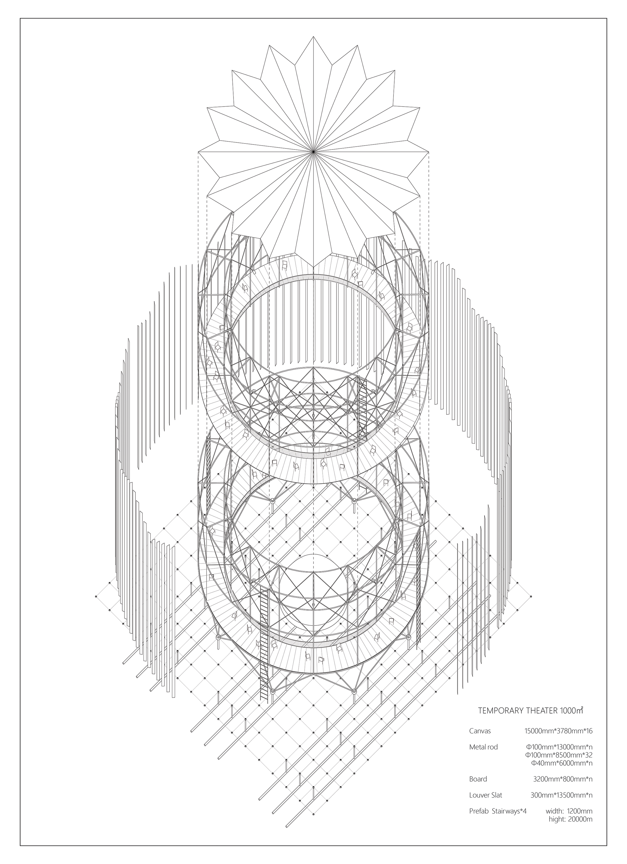 Axonometric of Theater - Columbia GSAPP