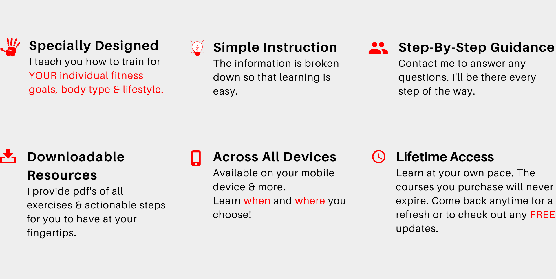 alt=&quot;list using various icons on benefits these courses offer&quot;