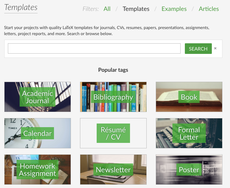 Overleaf templates page