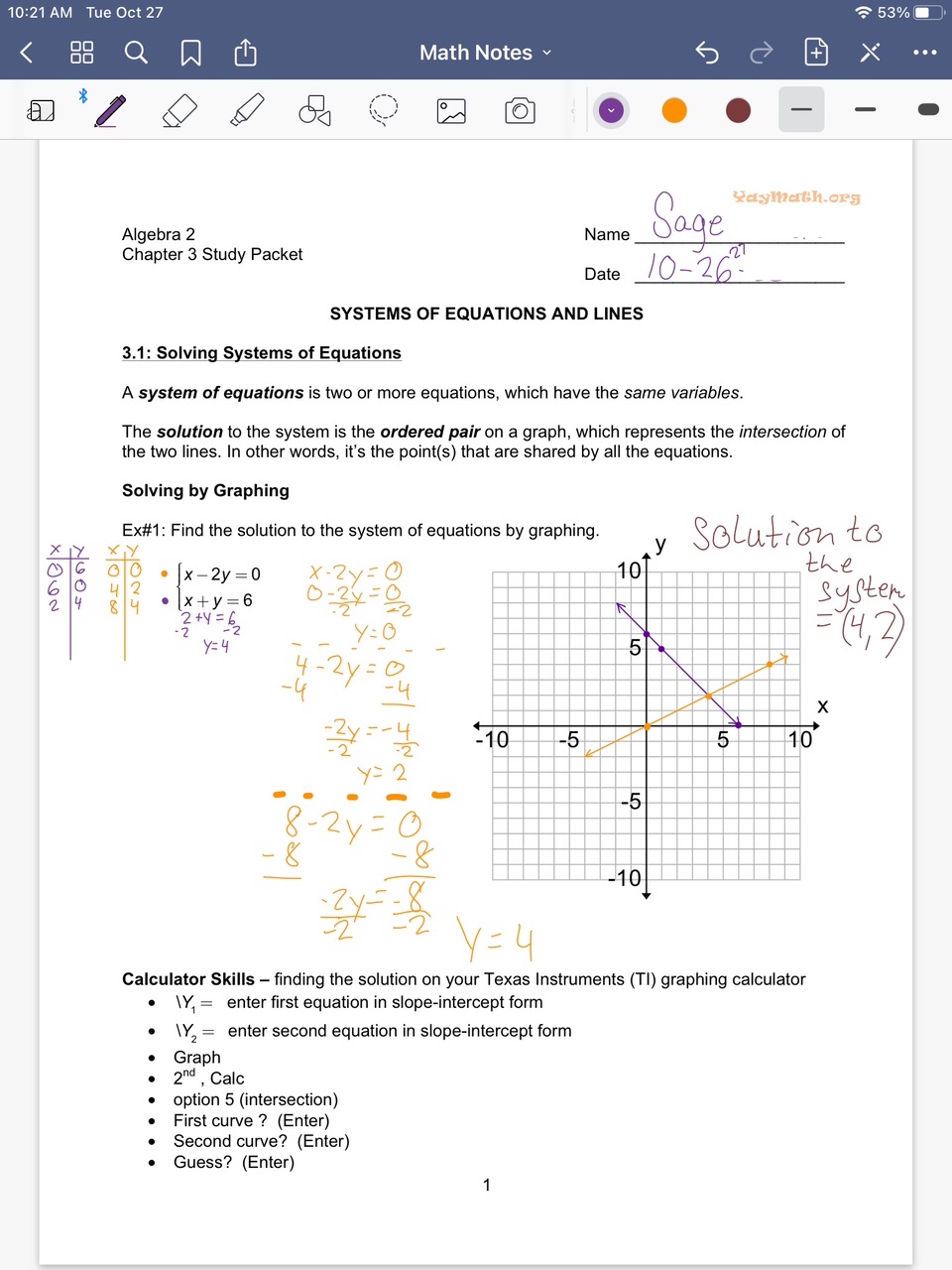 Example showing how students have the option to print, or work digitally