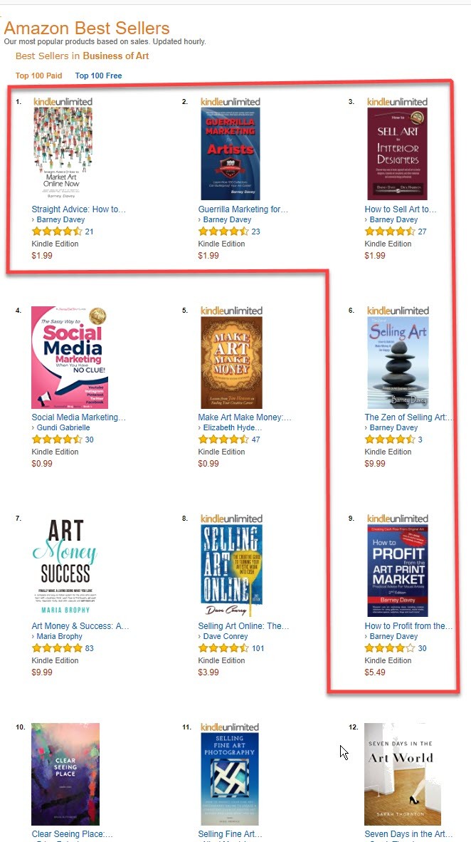 Five Art Marketing Books in top ten of Amazon Business of Art Best Sellers List